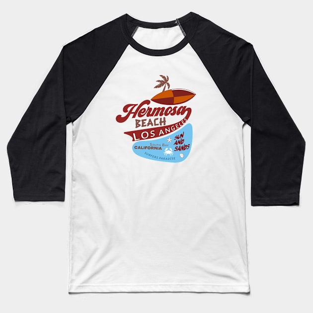 Hermosa Beach Vintage Baseball T-Shirt by Alexander Luminova